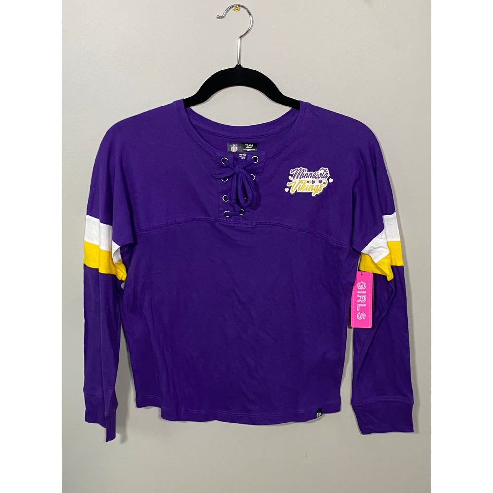 NWT NFL Minnesota Vikings Shirt Girls 10/12 Purple Lace Up Long Sleeve Sporty